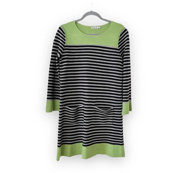Eliza J Green Gray Black Striped Sweater Dress Size Medium St Patrick’s Day Warm - Picture 1 of 7